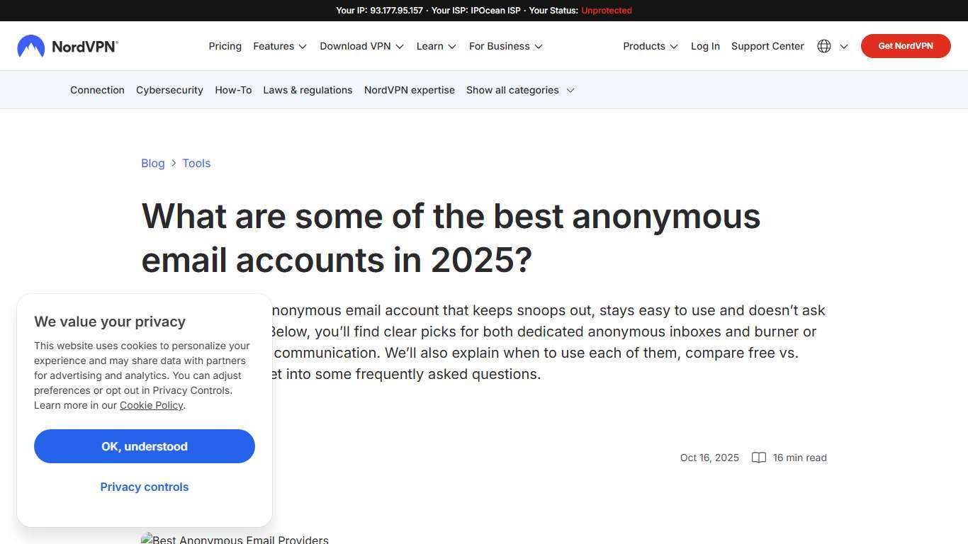 Best anonymous email providers for 2025 NordVPN